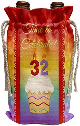 3drose Beverly Turner Aniversário Convite Design - Cupcake, Velas de Número, Time, Celebrar 32 anos Convite - Bolsa de Vinho