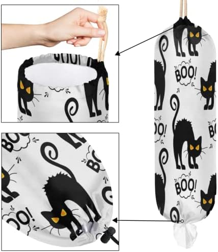 Plástico Saco de sacola pendurada engraçada Black Cat Pattern Grocery Bag Organizer Cozinha Bolsa de plástico Armazenamento/lixo