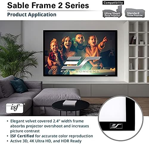 Elite Telas Sable Frame 2 Series, 120 polegadas diagonais 16: 9, Ativo 3D 4K Ultra HD Pronto Fixo Fixo Home Teatro Apresentações