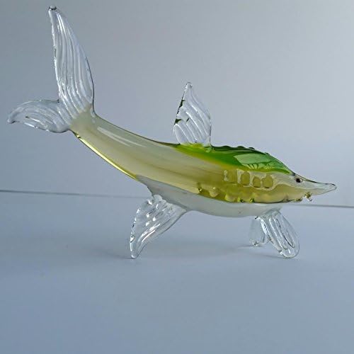 3,5 H x 5 W Arte artesanal Bunnom Glass Collectible Miniature Green Sturgeon Fish, decoração de casa estatueta de presente artesanal
