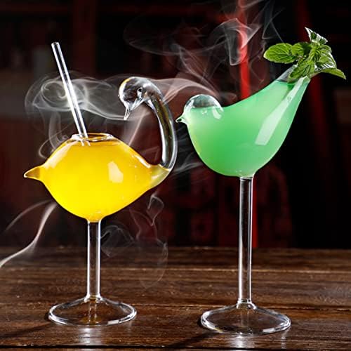 Upkoch decoração vintage coquetel coques copo de vidro: 2 pcs forma de pássaro copos de vinho bebedeira cálice elegante