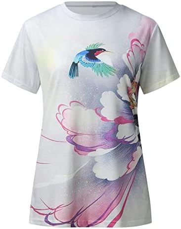 Summer feminino manga curta Crew pescoço Flor Top Top T camisetas casuais camisetas camisetas de manga longa Top Mulheres