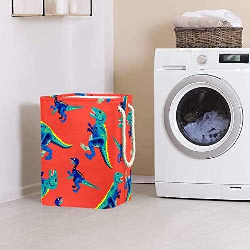 Deyya Dinosaur Red Laundry Bestkets cestam altos e resistentes dobráveis ​​para crianças adultas meninos adolescentes