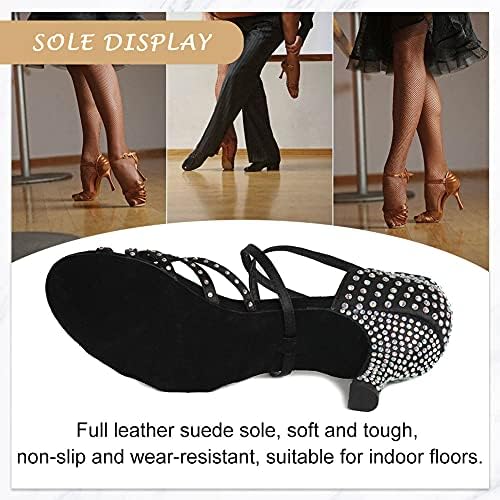 Tinrymx Sapatos de festa de cetim Rhinestone Ballroom salto salsa Sapatos de dança latina para mulheres, modelo AF-40902