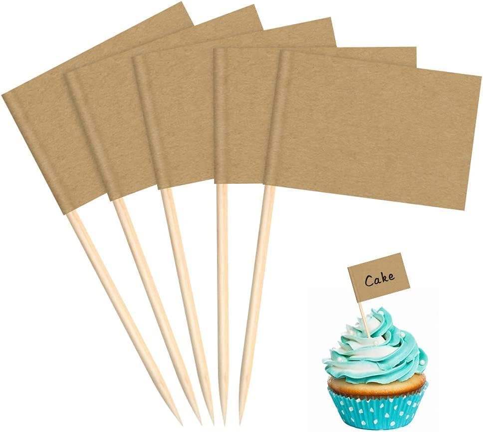 Bandeiras de alimentos de dente 100pcs Uso em branco para comida de festa, placa de queijo e cupistas de cupcakes, etiquetas