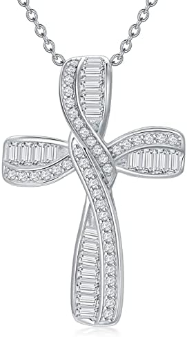 Colar colar para mulheres, Sterling Silver Twisted Infinity Crucifix Pingente com Princesa Cubic Zirconia Abençoada Jóias Religiosas