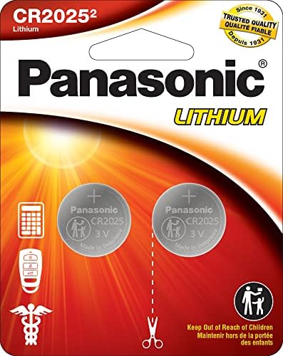 Panasonic CR2025 3,0 volts de comprimento de comprimento de lítio Baterias de células em resistência à criança, embalagens