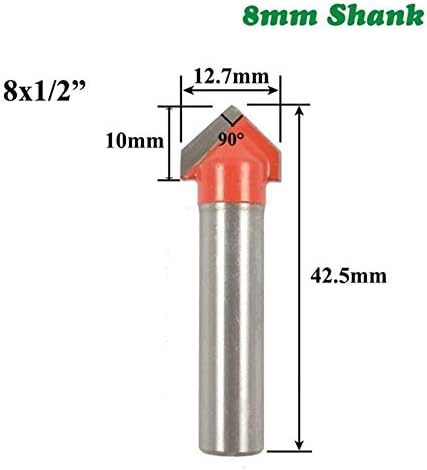 Xmeifei peças broca de broca de broca de 1pc 8mm haste de 90 graus v ranhura de ranhura 1/2 polegada cnc gravando bit bit bit bit carboneto