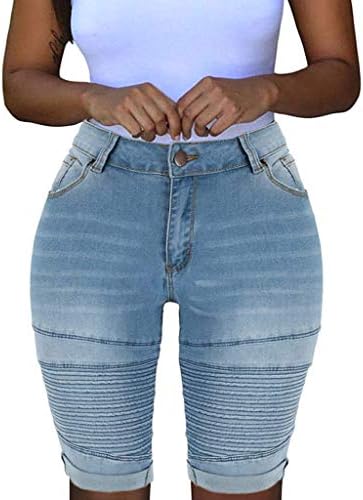 GDJGTA Mulheres rasgou orifícios jeans jeans shorts calças fêmeas altas cintura angustiada Jeans curtos damas esticadas