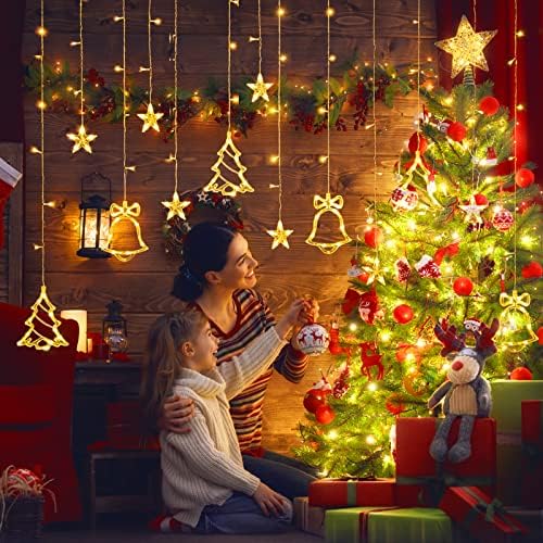 Luzes da janela de Natal 138 LED Warm White White Decoration String Luzes conectáveis ​​8 modos piscantes