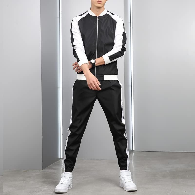 Homens Define o traje de zíper casual Spring Spring Autumn Mens Solid Splice Jacket+calça Sports Sport Sport Streetwear