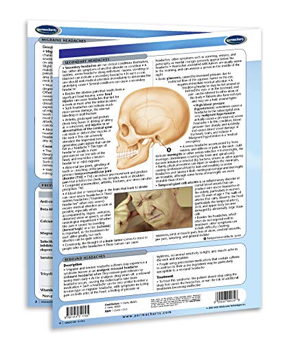 Guia de dores de cabeça - gráfico de referência rápida médica - 8,5 x 11 laminados de 4 páginas