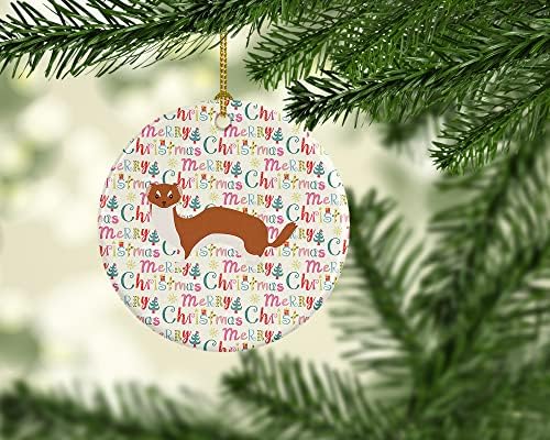 Tesouros de Caroline WDK2715CO1 Ornamento de cerâmica de Natal do Weasel, decorações de árvores de Natal, ornamento pendurado para Natal, feriado, festa, presente, presente,