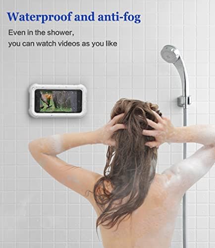 Suporte de telefone do chuveiro à prova d'água com rotação de 360 ​​°, suporte de telefone montado em ângulo ajustável para a cozinha de banheira do espelho do banheiro, até 6,8 polegadas