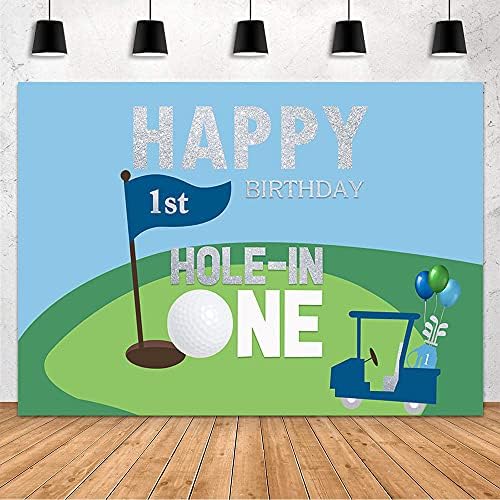 Hole do tema do golfe mehofond em um cenário feliz do 1º aniversário da decoração de festa para crianças filhos de fotografia