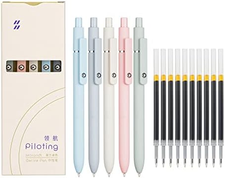 Canetas de gel de Lanxivi 5pcs canetas de tinta seca rápida recarga preta com 10 recargas adicionais de canetas de esfera retrátil de ponto fino 0,5 mm