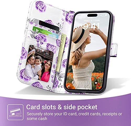 ULAK Compatível com o iPhone 14 Pro Max Wallet para mulheres com titulares de cartão de crédito, capa protetora à prova de choques