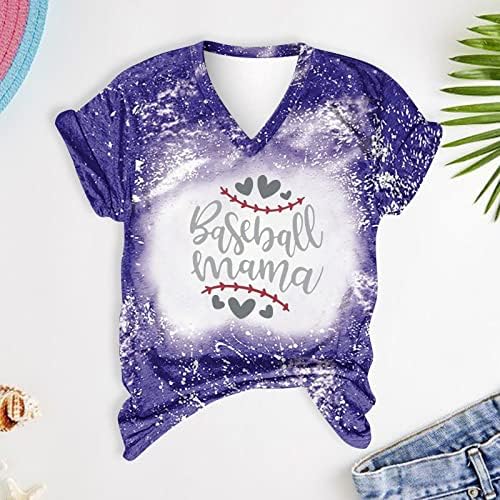 PBNBP Blusa de verão do dia das mães para mulheres Tie Dye V Neck Fit Fit Baseball Camisetas mamães impressas de manga curta Túdas