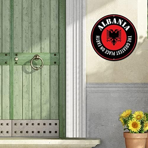 Signo de lata de metal redonda bandeira do país Albânia O melhor lugar do mundo na grinalda vintage sinal de barra de parede sinal de metal decorativo impressões para o quintal decoração de 9 polegadas de 9 polegadas