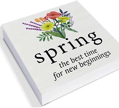 Spring A melhor época da caixa de madeira placas de mola caixa de madeira bloqueios de arte de arte, sinal de mesa, signos