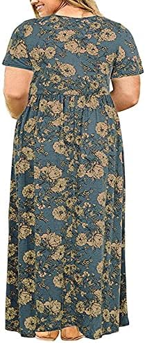 Mulheres plus size maxi vestido floral impressão curta vestido curto ladies verão casual plissado boho vestidos longos com bolso