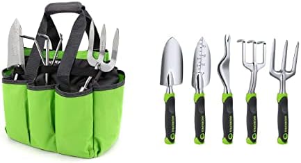 Saco de ferramentas de jardim do WorkPro com 8 bolsos extras de armazenamento e conjunto de ferramentas de jardim de 5 peças,