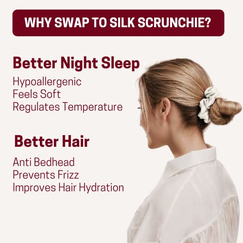 Fariaaccessory Silk Scrunchies para pacote de cabelo de 2, de seda de amoreira pura 19 laços de cabelo mamã