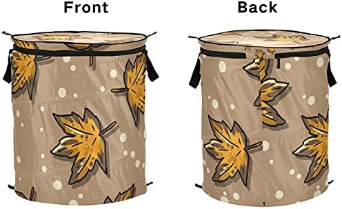 Folhas fofas de bordo de outono de outono Pop -up Lavanderia cesto com tampa com zíper cesta de roupa dobrável com alças Organizador de roupas de cesta de armazenamento colapsável para apartamento de dormitório da faculdade