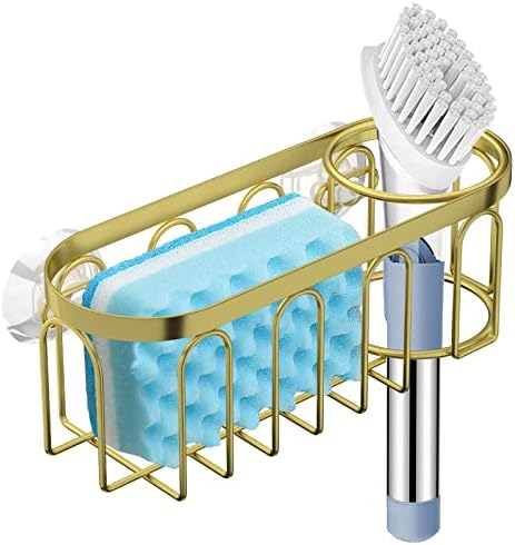 Suporte de esponja Yazoni 2-em-1 para pia da cozinha, caddy da pia da cozinha da rack de esponja de xícara de xícara, sem broca de