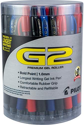Pilot G2 Premium recarregável e retrátil Rolling Ball Gel Canelas, Bold Point, Black/Blue/vermelho