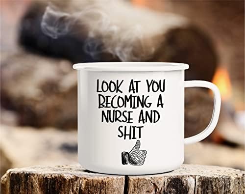 Retreez olha para você se tornar uma enfermeira e merda 16 oz de esmalte de aço inoxidável acampamento de metal caneca de café