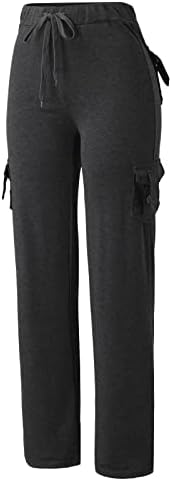Calça de ioga worpbope calça de carga baixa com bolsos calças de lounge de cordão casual feminino