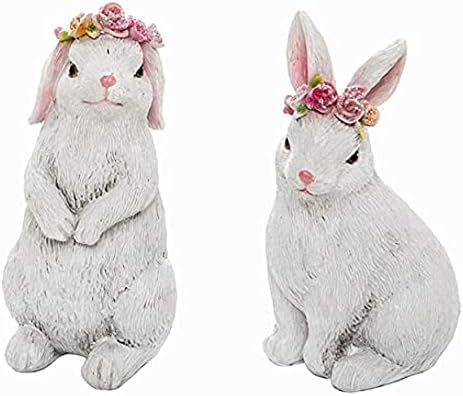 A coleção Bridge Spring Bunnies com estatuetas de coroas de flores, conjunto de 2