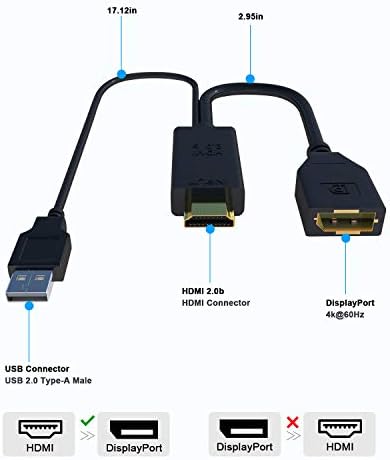 HDMI para DisplayPort Adaptador 4K 60Hz, Koopman HDMI para DP Cabo de conversor DP, Ativo HDMI 2.0 para exibir o conector