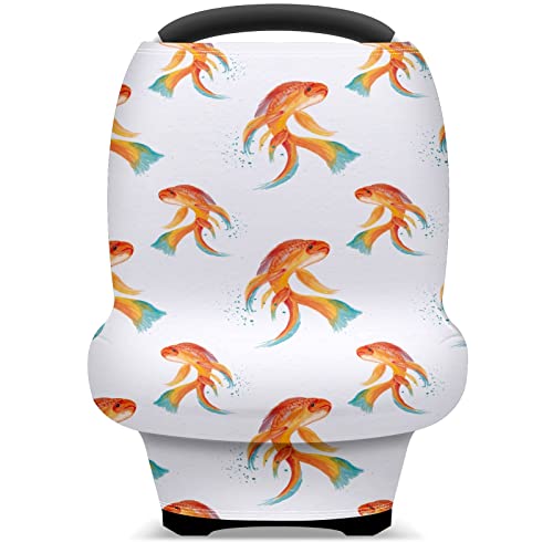 Tampa de assento de carro para bebês peixes laranja padrão cobertura de enfermagem em aquarela capa de carrinho de cachecol