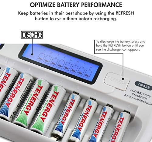 Baterias recarregáveis ​​do Centura AA AA, baixa autodescança e carregador de bateria inteligente de 16 baías TN438, 16 baterias