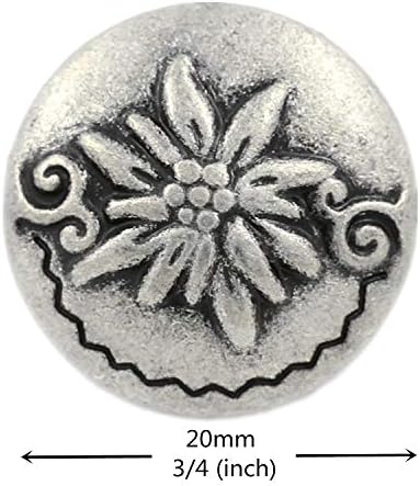 Monombelete 12 peças Edelweiss Antique Silver Metal Ring Hashank Buttons 20mm