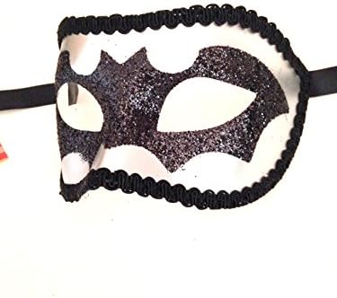 Máscara de fantasia veneziana de morcego preto prateado de prata colombina preta colombina