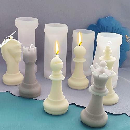 Jibeyyyi 3d Candle Silicone Mold, molde de silicone de xadrez internacional para fabricação de velas, velas de aromaterapia feitas à mão, sabonetes, polímero de argila reutilizável