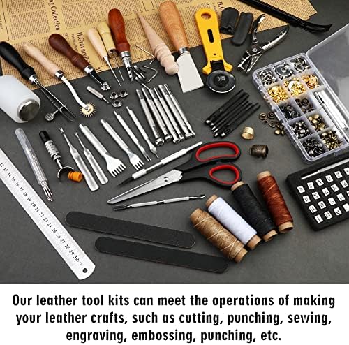 Kit de trabalho em couro Tlkkue, ferramentas de trabalho de couro para iniciantes, ferramentas de artesanato de couro e suprimentos