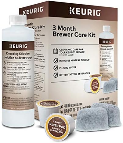 Kit de manutenção de cervejas de 3 meses Keurig inclui solução de descalcimento, cartuchos de filtro de água e vagens de enxágue,