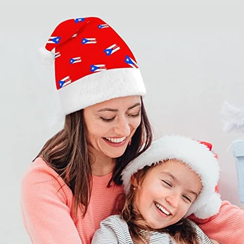 Porto Rico Flag engraçado chapéu de natal Papai Noel Chapé Crusco curto com punhos brancos para suprimentos de decoração de festa de férias de Natal