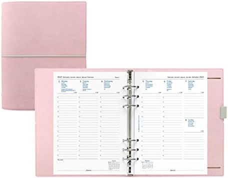 Filofax Domino Soft Organizer, A5 Tamanho, rosa pálido-aparência de couro, capa tátil macia, seis anéis, diário calendário semana a
