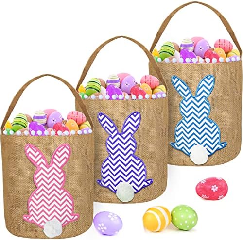 Turnmeon 3 pacote cestas de ovos de páscoa para crianças, lona personalizadas coelhinhos de páscoa cestas de balde bolsas