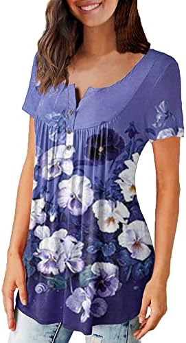 Túnicas de padrão retrô para mulheres barriga de barriga de barriga lascada camisetas camisetas de verão Botão de manga curta casual