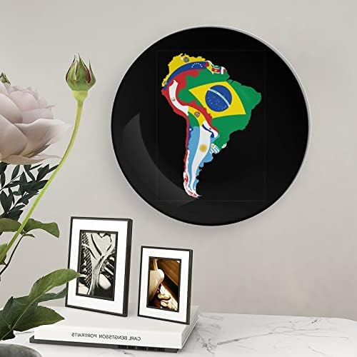 Placas de cerâmica redonda do mapa da bandeira da América do Sul com estação de exibição para decoração de casamento em casa