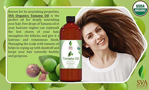 SVA Organics Tamanu Óleo Orgânico Pressionado 16 oz Oz USDA Pure Natural não refinado óleo para rosto, cuidados com