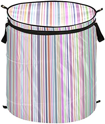 Listras multicoloridas Pop -up Up Randey Horse com tampa de cesta de armazenamento dobrável Bolsa de lavanderia dobrável para camping piqueniques banheiro
