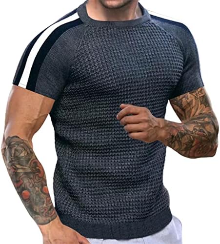 2023 Novos camisetas musculares masculinas Contraste a cor de manga curta de manga curta camiseta casual slim fit henley camisa