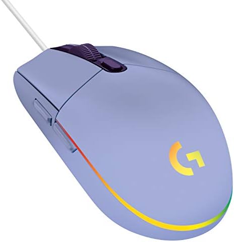 Mouse de jogos com fio Logitech G203, 8.000 dpi, efeito óptico Rainbow LightSync RGB, 6 botões programáveis, memória de bordo,